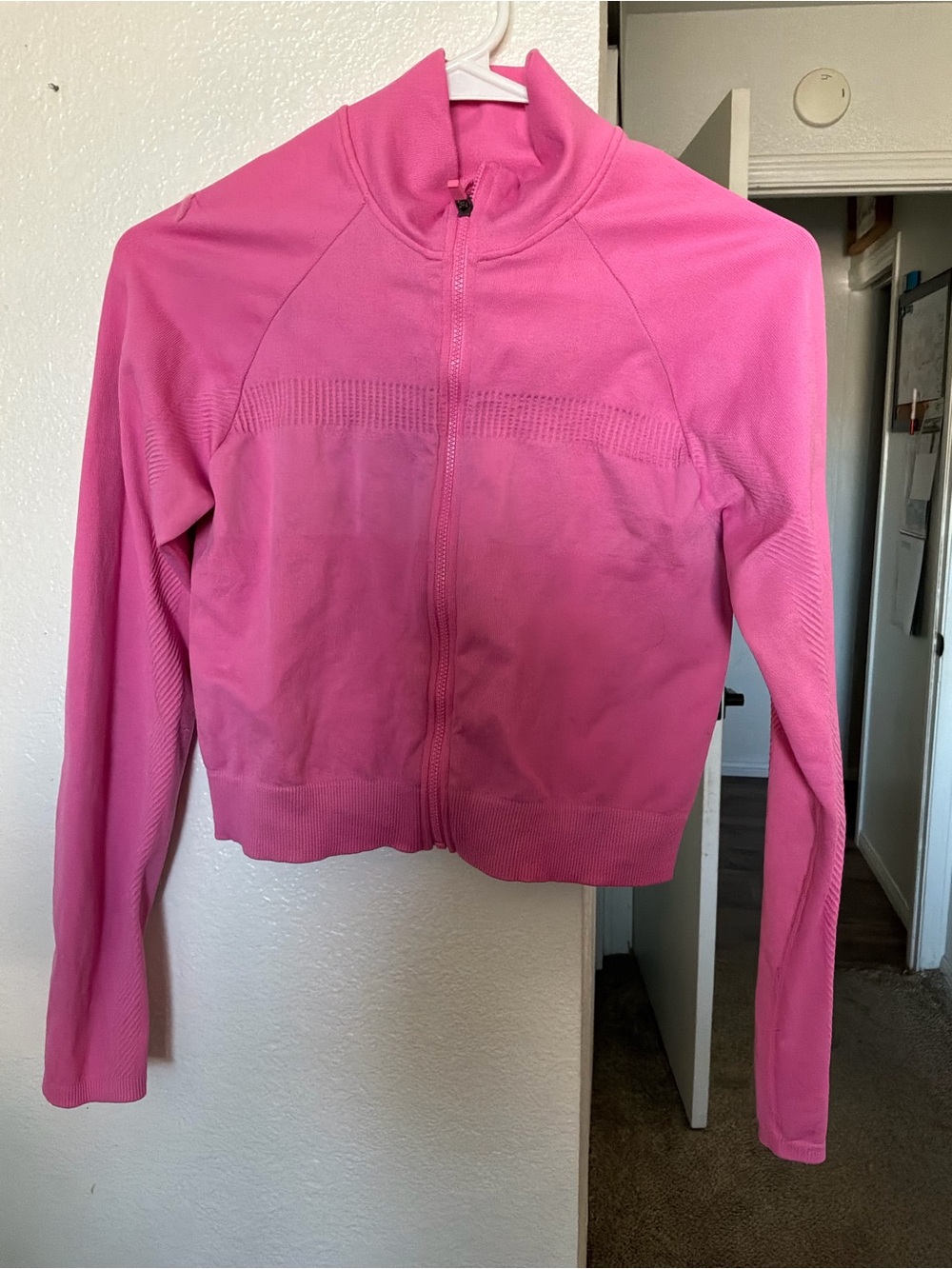 Fabletics Pink Seamless Cropped Full-Zip Track Jacket | Size Small